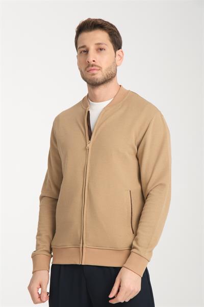 Erkek Slim Fit Dar Kesim Dik Yaka Uzun Fermuarlı Düz Hırka
