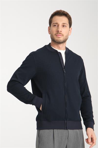 Erkek Slim Fit Dar Kesim Dik Yaka Uzun Fermuarlı Düz Hırka