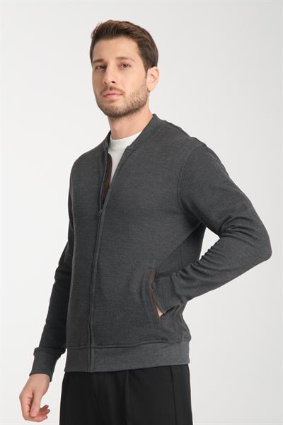 Erkek Slim Fit Dar Kesim Dik Yaka Uzun Fermuarlı Düz Hırka