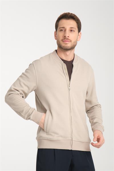 Erkek Slim Fit Dar Kesim Dik Yaka Uzun Fermuarlı Düz Hırka