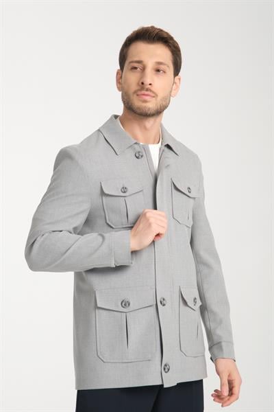 Erkek Slim Fit Kumaş Trençkot Mont Fermuarlı-Düğmeli