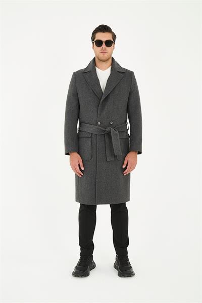 Erkek Uzun Kemerli Kaşe-Palto Regular Fit