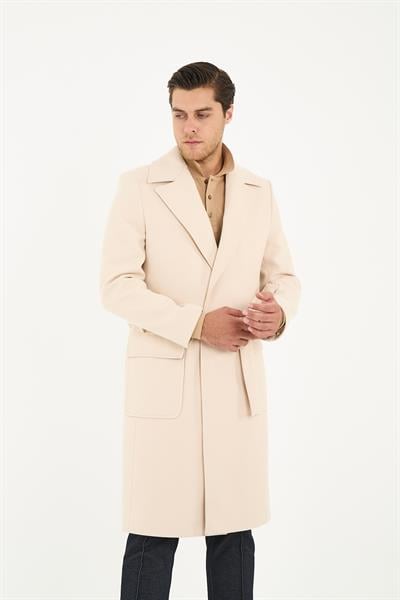Erkek Uzun Kemerli Kaşe-Palto Regular Fit