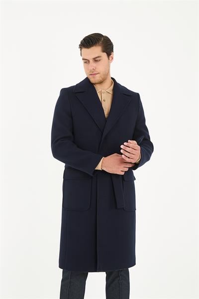 Erkek Uzun Kemerli Kaşe-Palto Regular Fit