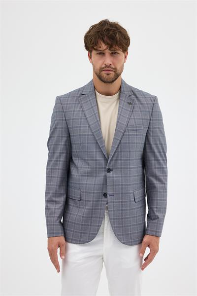 Facune Erkek Gri Ekose Kumaşlı Mono Yaka Spor Blazer Ceket