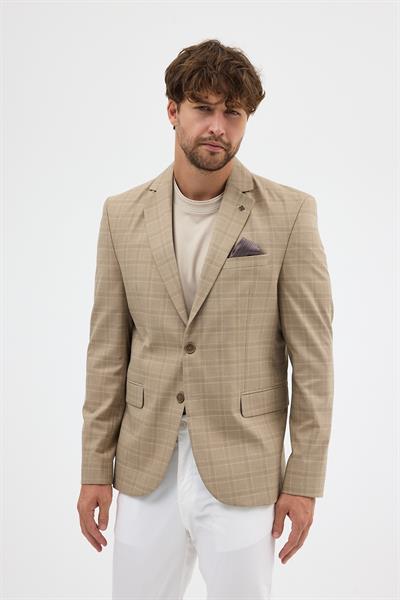 Facune Erkek Hardal Ekose Kumaşlı Mono Yaka Spor Blazer Ceket