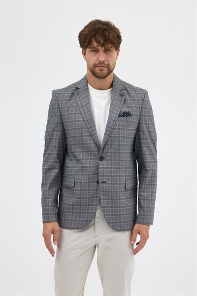 Facune Erkek Siyah-Gri Ekose Kumaşlı Mono Yaka Spor Blazer Ceket
