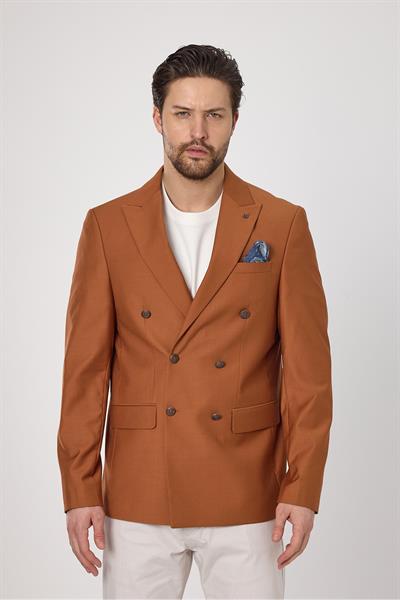 Fatuse Erkek Camel Kruvaze 6 Adet Metal Düğmeli 4 Mevsim Blazer Ceket