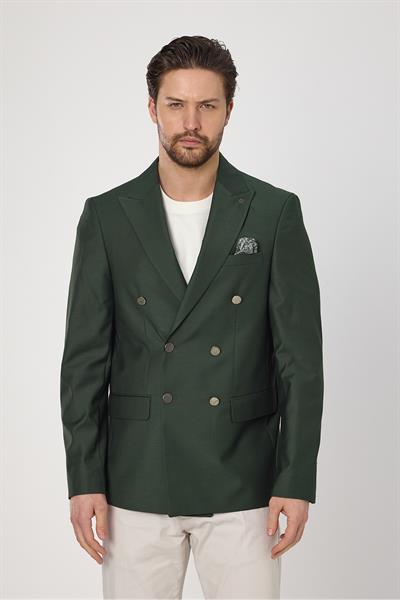 Fatuse Erkek Haki Kruvaze 6 Adet Metal Düğmeli 4 Mevsim Blazer Ceket