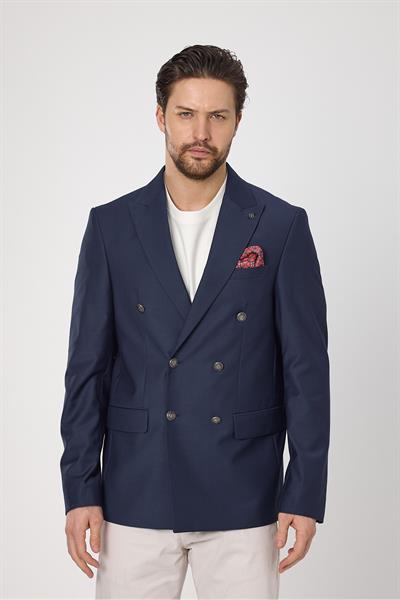 Fatuse Erkek Navy Kruvaze 6 Adet Metal Düğmeli 4 Mevsim Blazer Ceket