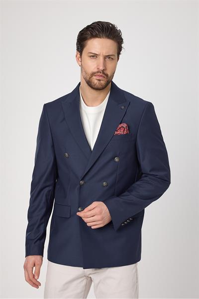 Fatuse Erkek Saks Kruvaze 6 Adet Metal Düğmeli 4 Mevsim Blazer Ceket