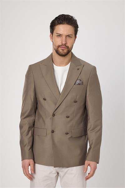 Fatuse Erkek Vizon Kruvaze 6 Adet Metal Düğmeli 4 Mevsim Blazer Ceket