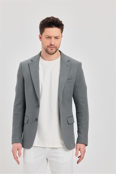 Fedeli Erkek Gri Pamuk Karışımlı Esneyen Kumaşlı Slim Fit Spor Blazer Ceket