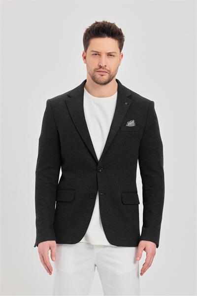Fedeli Erkek Siyah Pamuk Karışımlı Esneyen Kumaşlı Slim Fit Spor Blazer Ceket