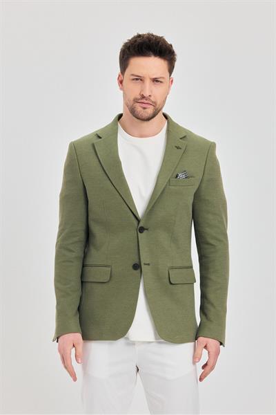 Fedeli Erkek Yeşil Pamuk Karışımlı Esneyen Kumaşlı Slim Fit Spor Blazer Ceket