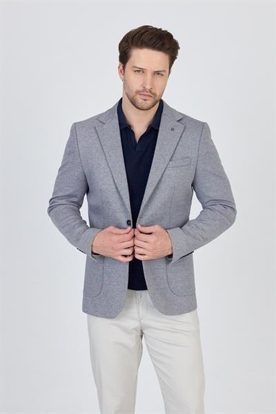 Feniks Erkek Koyu Lacivert Yarım Astar Torba Cepli Pamuk Karışımlı Likralı SlimFit Spor Blazer Ceket