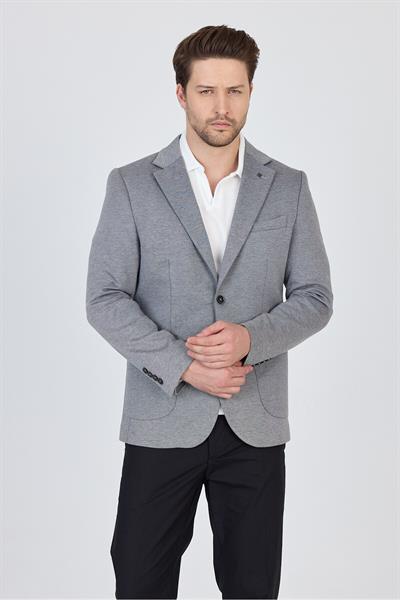 Feniks Erkek Siyah-Gri Yarım Astar Torba Cepli Pamuk Karışımlı Likralı SlimFit Spor Blazer Ceket