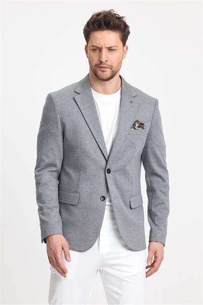 Feniks Erkek Siyah Slim Fit Mono Yaka Pamuk Karışımlı Likralı Spor Blazer Ceket