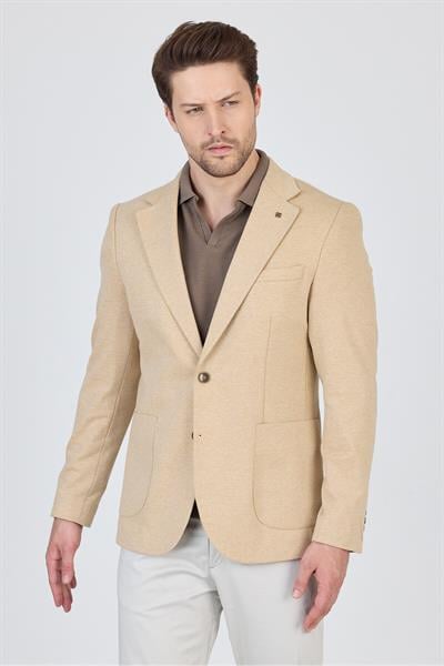 Feniks Erkek Vizon Yarım Astar Torba Cepli Pamuk Karışımlı Likralı SlimFit Spor Blazer Ceket