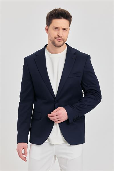 Ferico Erkek Dark Navy Poliviskon Kumaş Slim Fit Blazer Ceket