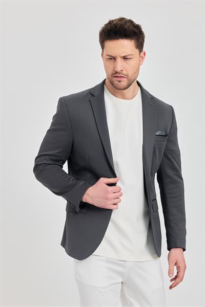 Ferico Erkek Gri Poliviskon Kumaş Slim Fit Blazer Ceket