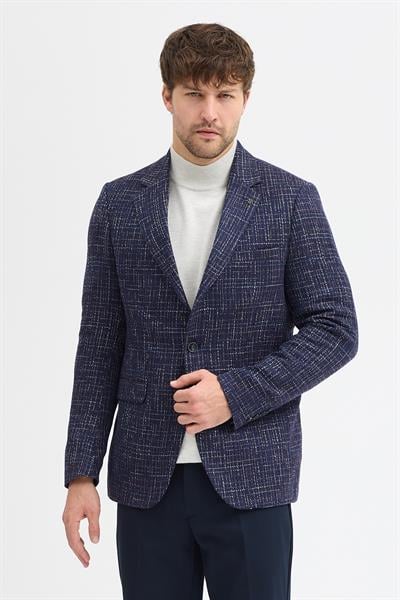 Fileno Erkek Bordo-Lacivert Kalın Mono Yaka Slim Fit Blazer Ceket