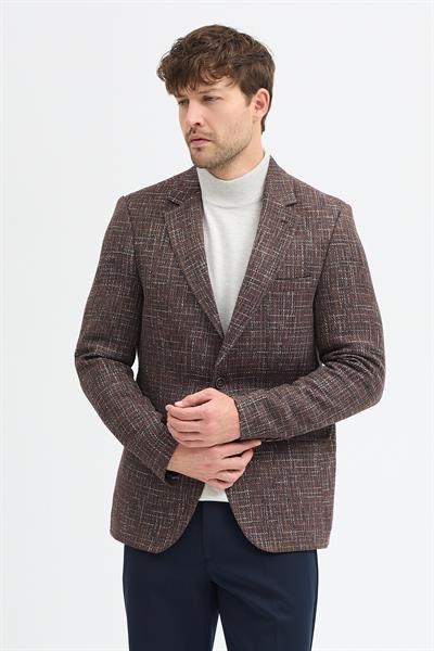 Fileno Erkek Kahve Kalın Mono Yaka Slim Fit Blazer Ceket