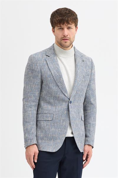 Fileno Erkek Mavi-Gri Kalın Mono Yaka Slim Fit Blazer Ceket