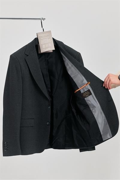 Frenco Erkek Antrasit Esneyen Kumaş Diağonel Desenli Slim Fit Blazer Ceket (Büyük Beden - Battal)