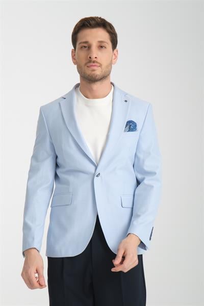 Galdino Erkek Buz Mavi Kendinden Desenli Slim Fit Mono Yaka Spor Blazer Ceket
