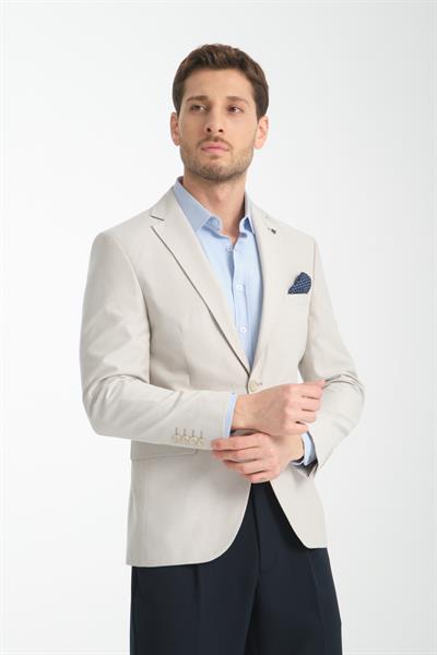 Galdino Erkek Gri Kendinden Desenli Slim Fit Mono Yaka Spor Blazer Ceket