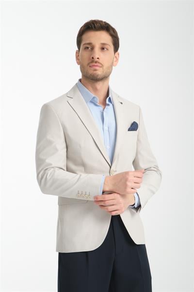 Galdino Erkek Gri Kendinden Desenli Slim Fit Mono Yaka Spor Blazer Ceket