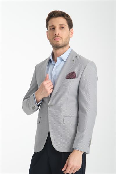 Galdino Erkek Lacivert Kendinden Desenli Slim Fit Mono Yaka Spor Blazer Ceket