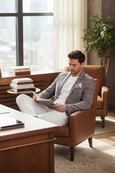 Gasparov Erkek Gri - Bordo Ekoseli  Slim Fit Mono Yaka Blazer Ceket