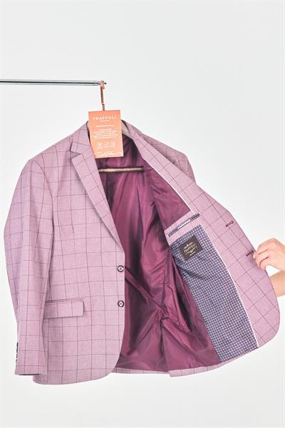 Girino Erkek Açık Bordo Ekose Poliviskon Kumaşlı Spor Blazer Ceket (Büyük Beden-Battal)