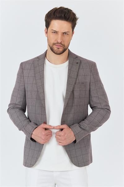 Girino Erkek Bordo Ekose Poliviskon Kumaşlı Spor Blazer Ceket