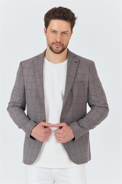 Girino Erkek Bordo Ekose Poliviskon Kumaşlı Spor Blazer Ceket