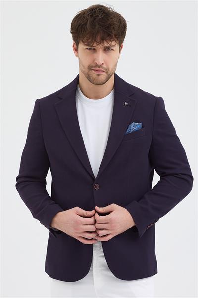 Golex Erkek Koyu Bordo Poliviskon Kumaşlı Slim Fit Kendinden Mendilli Mono Yaka Spor Blazer Ceket