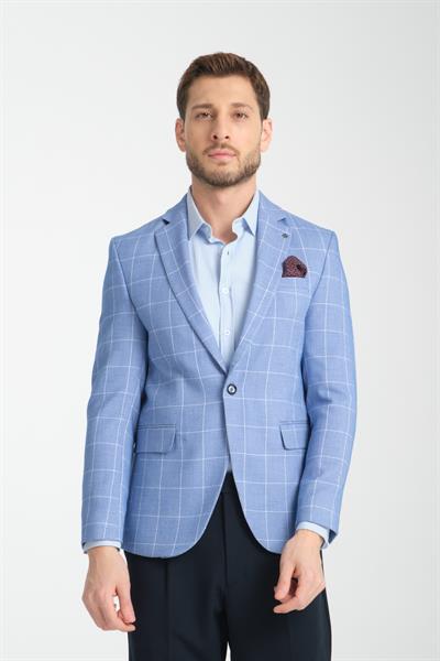 Gonca Ekose Erkek İndigo Mono Yaka Slim Fit Spor Blazer Ceket