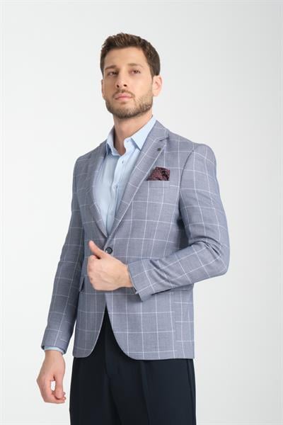 Gonca Ekose Erkek Lacivert Mono Yaka Slim Fit Spor Blazer Ceket