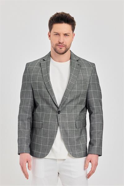 Gonca Ekose Erkek Siyah Mono Yaka Slim Fit Blazer Ceket