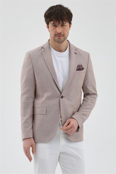 Gonca Erkek Koyu Vizon Poliviskon Kumaşlı Mono Yaka Slim Fit Spor Blazer Ceket