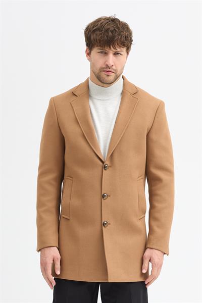Grande Erkek Camel Ceket Yaka Slim Fit Kaşe Kaban