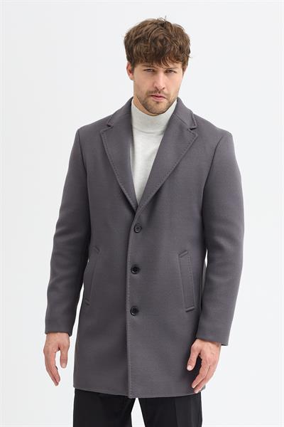 Grande Erkek Grey Ceket Yaka Slim Fit Kaşe Kaban