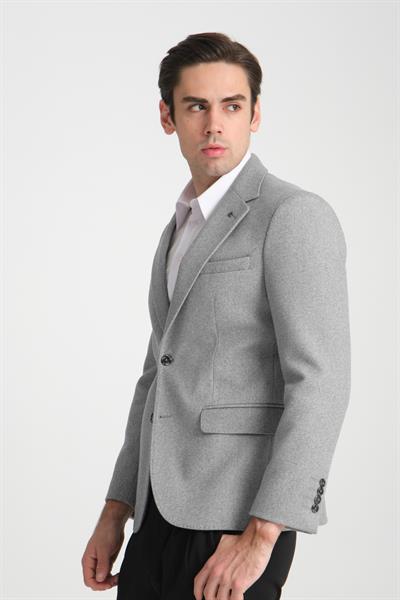 Grande Erkek Gri Kaşe Kumaşlı Mono Yaka Slim Fit Spor Blazer Ceket