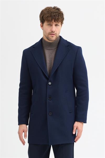 Grande Erkek Lacivert Ceket Yaka Slim Fit Kaşe Kaban
