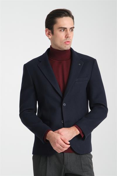Grande Erkek Lacivert Kaşe Kumaşlı Mono Yaka Slim Fit Spor Blazer Ceket