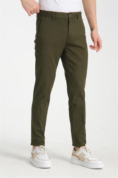 Haki Kalın Düz Erkek Yandan Cepli Klasik Bel Slim Fit Chino Pantolon