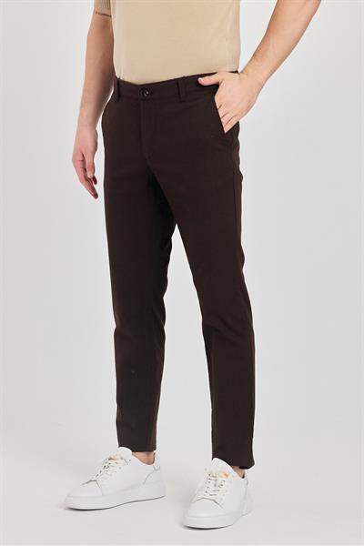 İbiza Erkek Kahve Pamuklu Likralı Slim Fit Pantalon