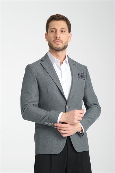 Icardi Erkek Gri Dokulu Kumaş Mono Yaka Slim Fit Spor Blazer Ceket